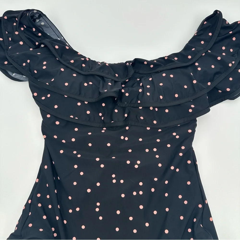 Kate Spade Polka Dot One-Piece Swimsuit With‎ Ruffle Off-Shoulder Design Size XS